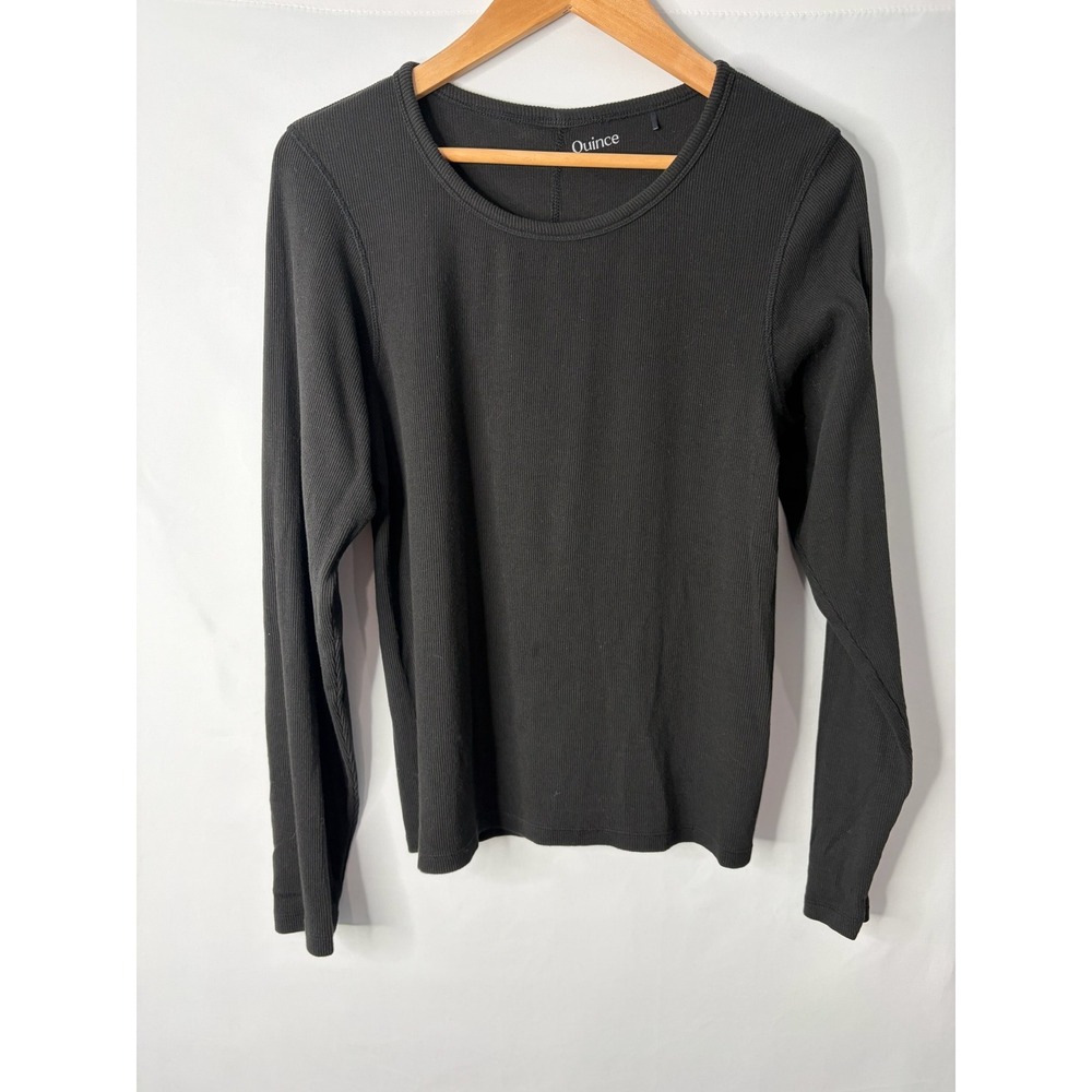 Quince Womens Black Organic Cotton Ribbed Scoop Top Sz L Minimalist Luxury Y2K